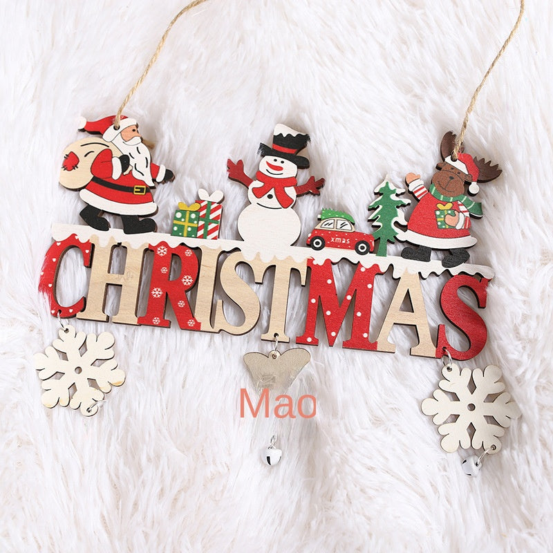 Forest Man Old Man Snowman Bell Door Sign Hanging Decoration Christmas Cartoon Wooden Craft Ornament