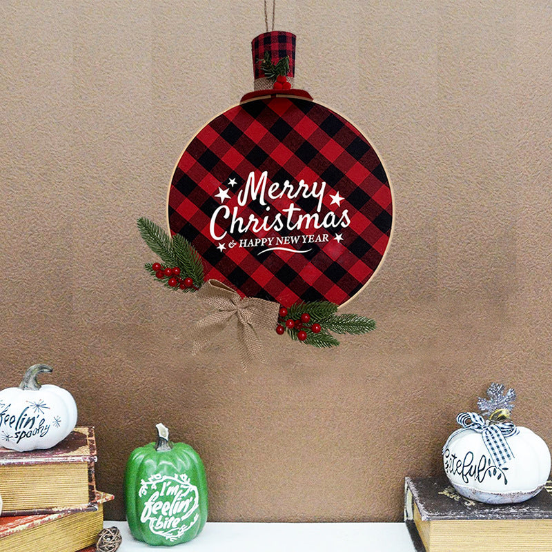 New Christmas Decoration Supplies Christmas Wreath Home Decoration Door Hanging Red And Black Plaid Bamboo Wreath