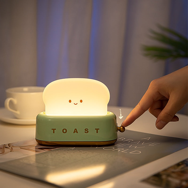 USB Charging Bread Machine Night Light Creative Dimming Table Lamp LED Warm White Timing Sleeping Light