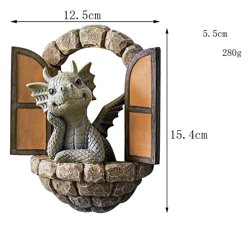 Little Dragon Ornament On The Cute Balcony Dinosaur Door Open Garden Ornament Resin Handicraft Ornament Statue