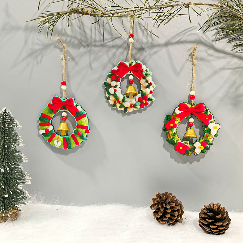 Christmas Wooden Printed Tree Ornaments, Party Bell Wreath Decorative Gifts
