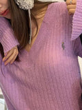 Mohair V-Neck Embroidered Bell Sleeve Soft Knit Sweater