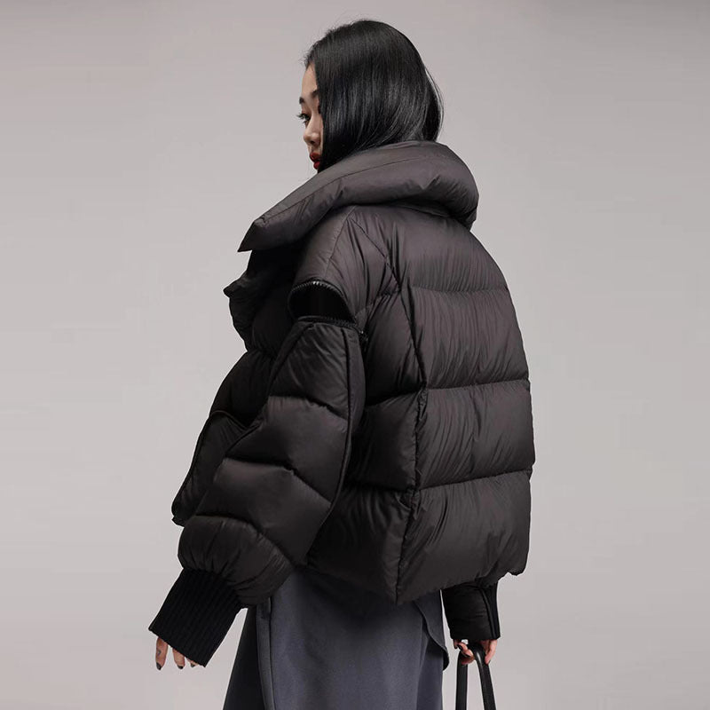 Small niche knitted spliced large lapel down jacket for women magnetic buckle warm jacket