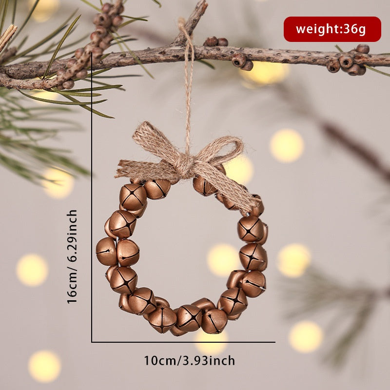 Christmas Cross Wreath Bell Ornament, Tree Decoration with Bow and Wind Chime, Wall Hanging Decor