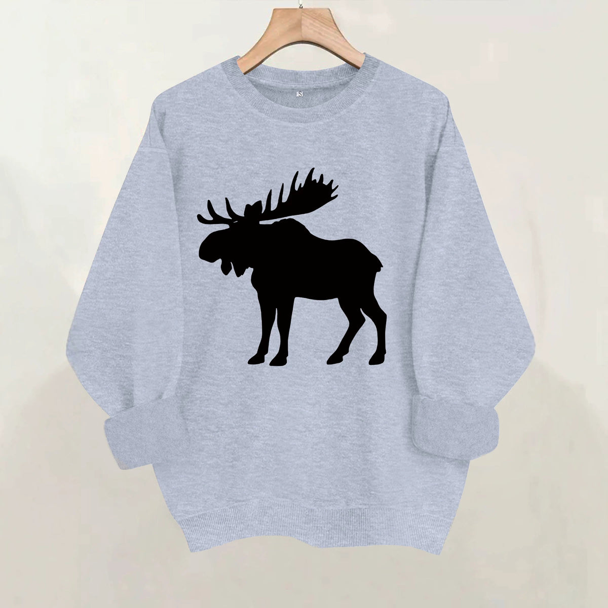 Deer head print round neck fleece hoodie