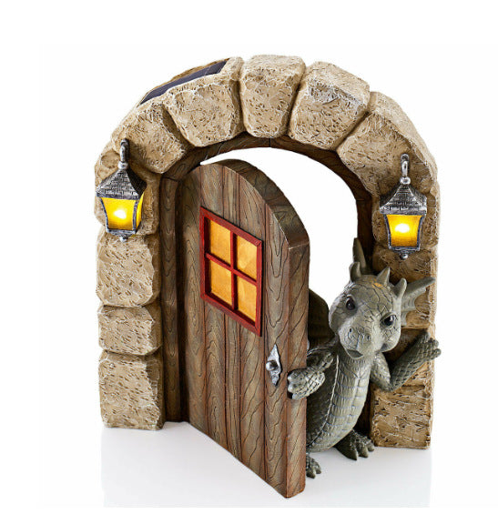 Little Dragon Ornament On The Cute Balcony Dinosaur Door Open Garden Ornament Resin Handicraft Ornament Statue