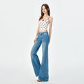 Women's Blue Low-Waist Jeans Summer Loose Slimming Drape Bell-Bottom Pants