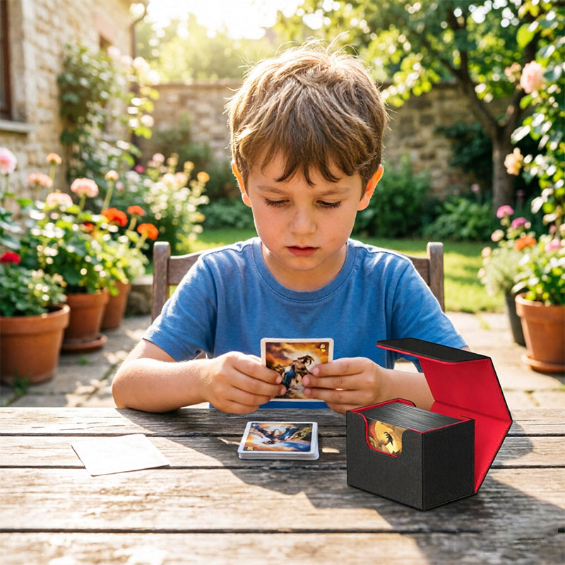 Magnetic Trading Card Storage Box - 100 Card Capacity (Sleeved), Waterproof & Stain Proof Collectors Case