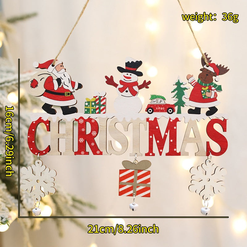 Forest Man Old Man Snowman Bell Door Sign Hanging Decoration Christmas Cartoon Wooden Craft Ornament