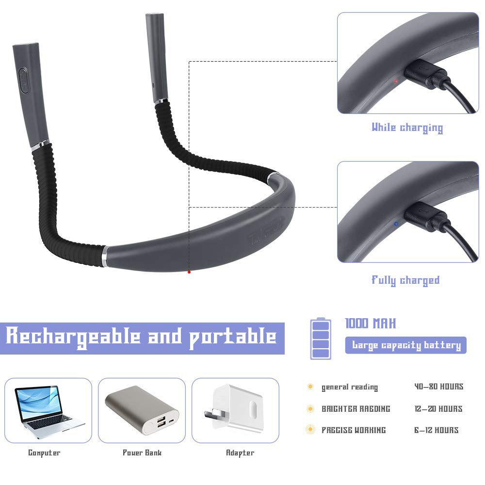 Night Reading Led Lighting Book Lamp USB Charging TRI Color Folding Double Head Neck Reading Lamp