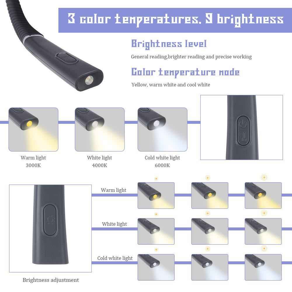 Night Reading Led Lighting Book Lamp USB Charging TRI Color Folding Double Head Neck Reading Lamp