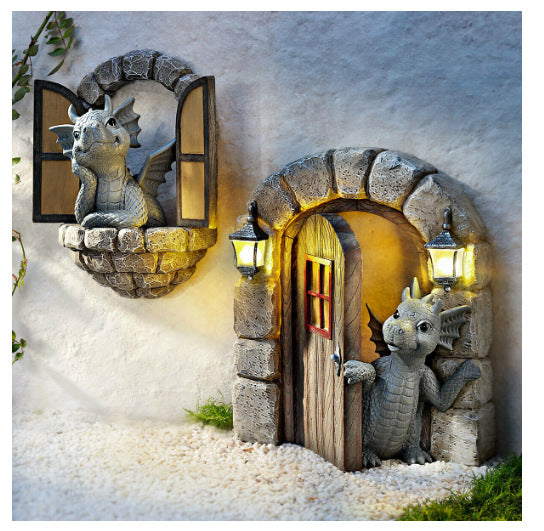 Little Dragon Ornament On The Cute Balcony Dinosaur Door Open Garden Ornament Resin Handicraft Ornament Statue
