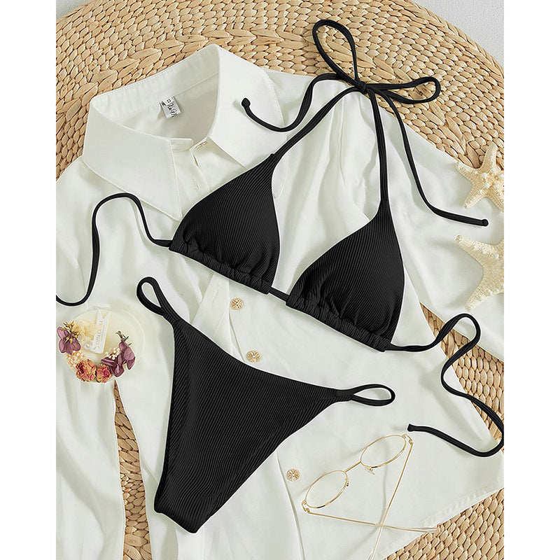 Solid color neck hanging bikini