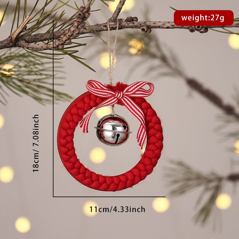 Christmas Cross Wreath Bell Ornament, Tree Decoration with Bow and Wind Chime, Wall Hanging Decor