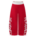 Wide Leg Sweatpants, Color Block Waistband Side Letter Print Loose Draped Casual Pants