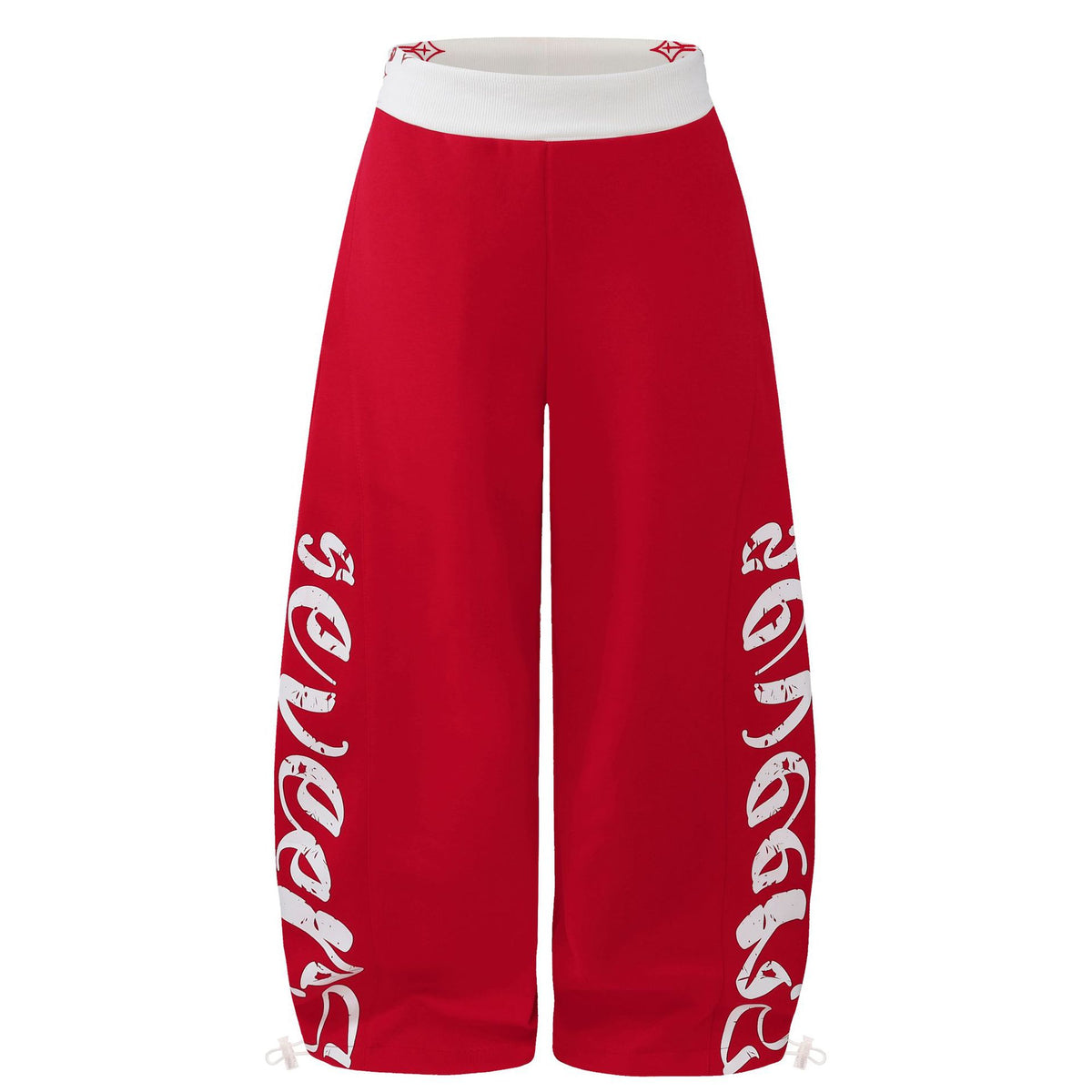 Wide Leg Sweatpants, Color Block Waistband Side Letter Print Loose Draped Casual Pants