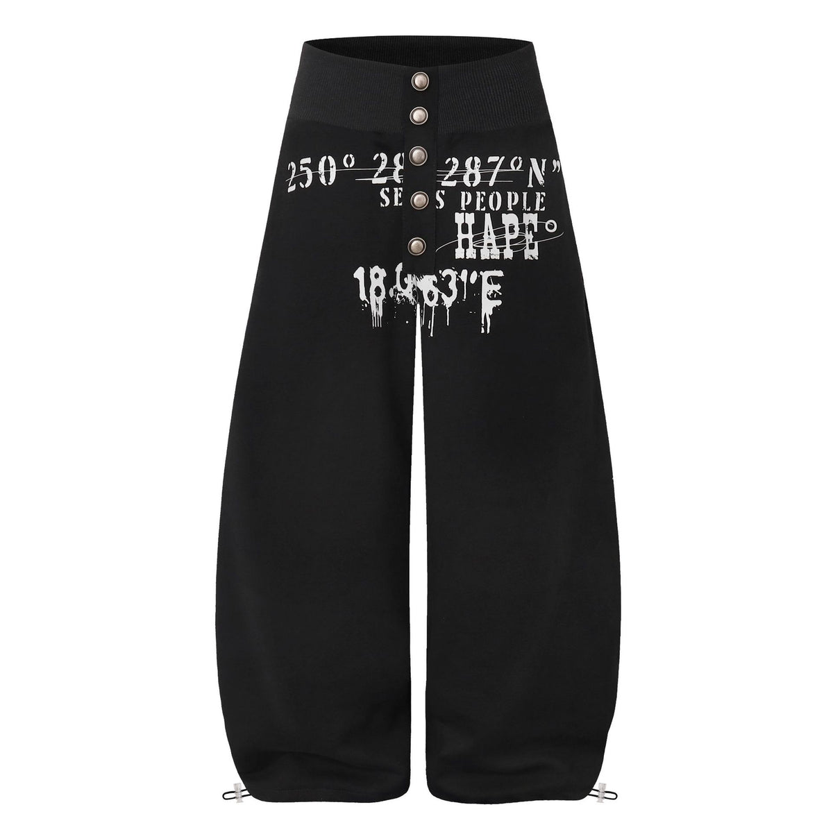 Curved Leg Wide Leg Sweatpants with Distressed Coordinate Print Drawstring