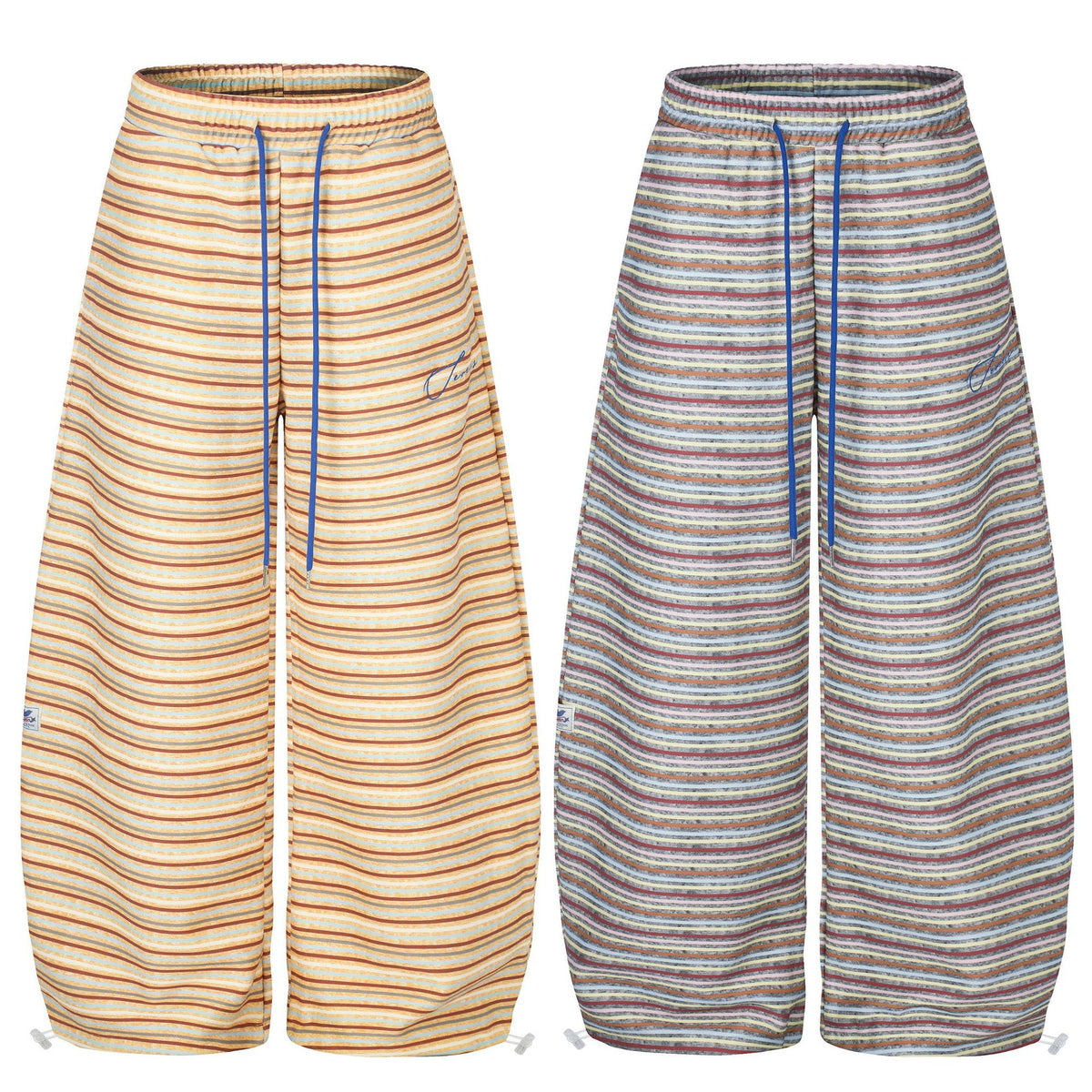 Contrast Stripe Curved Leg Sweatpants with Elastic Drawstring Waist Unisex Wide Leg Tapered Track Pants