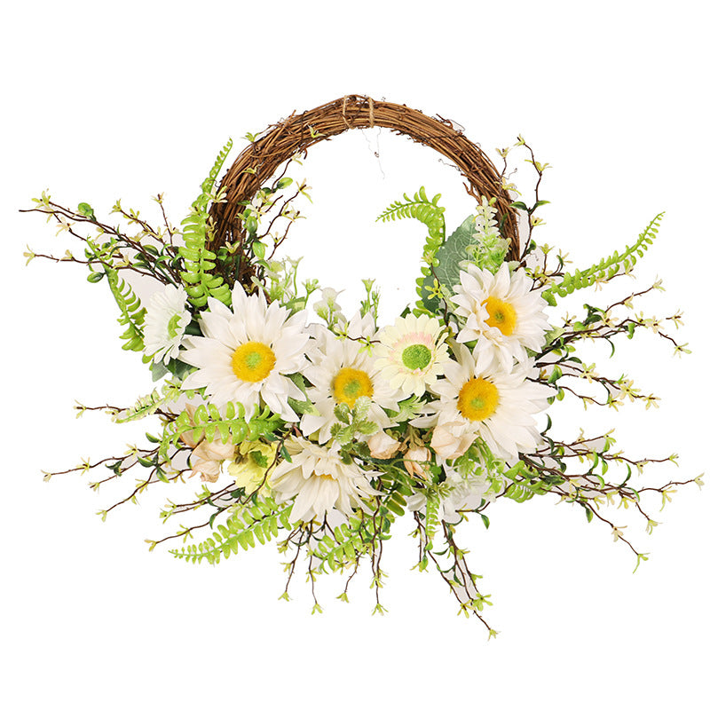 Simulation Fern Leaf Wreath Sunflower Wreath Home Front Door Decoration Resurrection Door Hanging