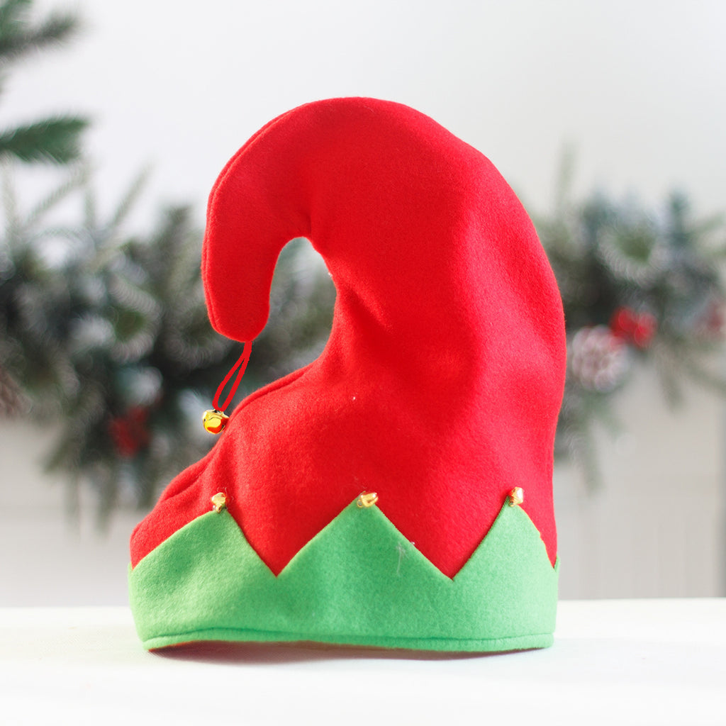 Christmas Elf Hat Red Green Felt Bell Holiday Party Headwear