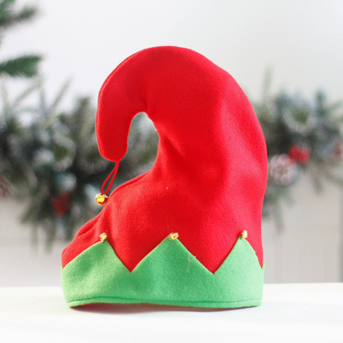 Christmas Elf Hat Red Green Felt Bell Holiday Party Headwear
