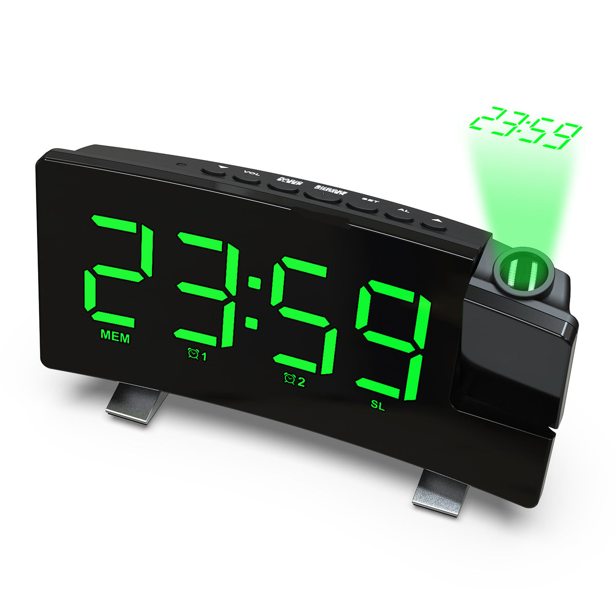 New Radio Alarm Clock USB Charging Constant Bright Projection Clock Curved Surface Large Screen Clock