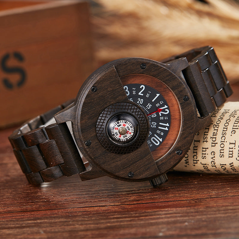 Multifunctional Compass Wooden Watch Outdoor Sport Watch for Men Women Students