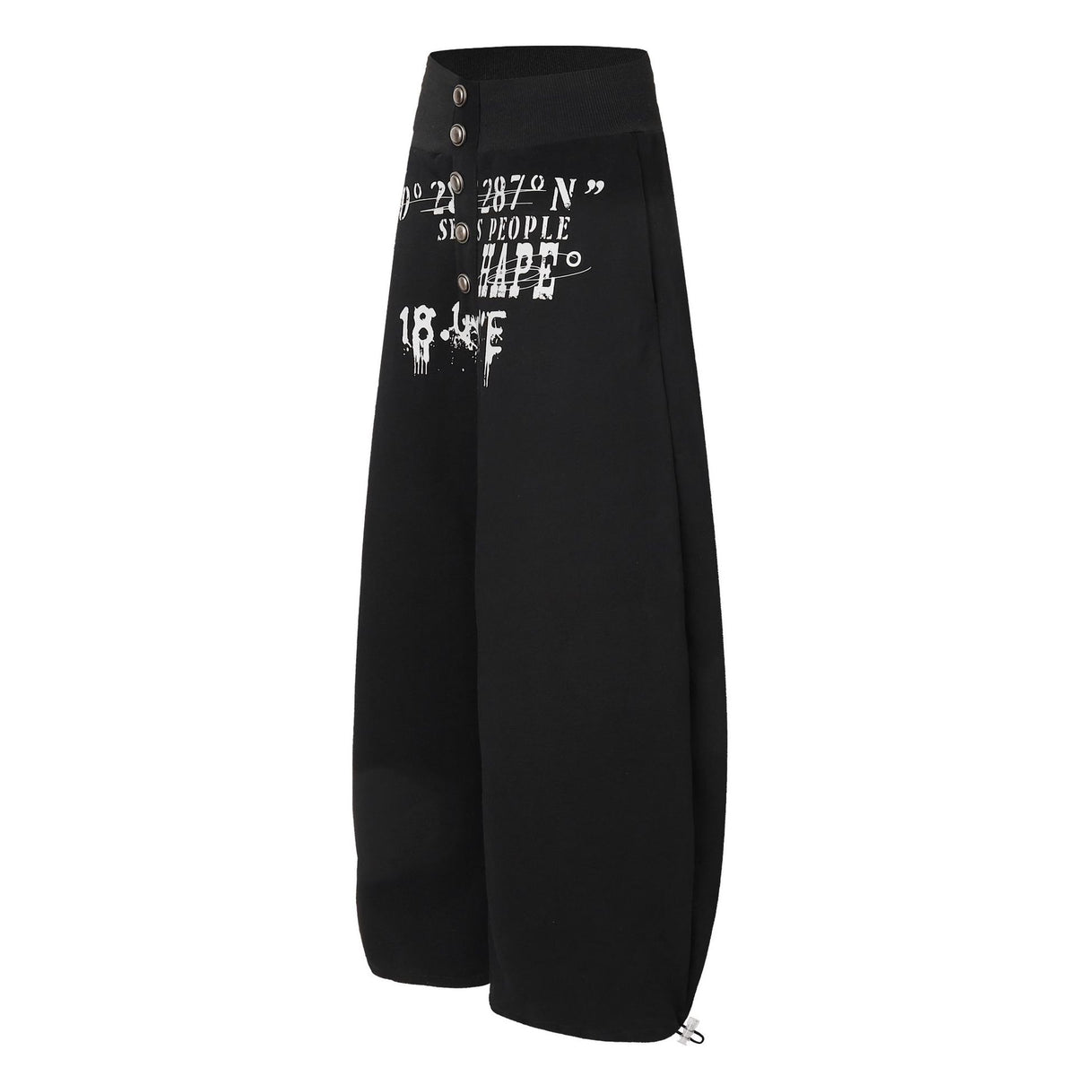 Curved Leg Wide Leg Sweatpants with Distressed Coordinate Print Drawstring
