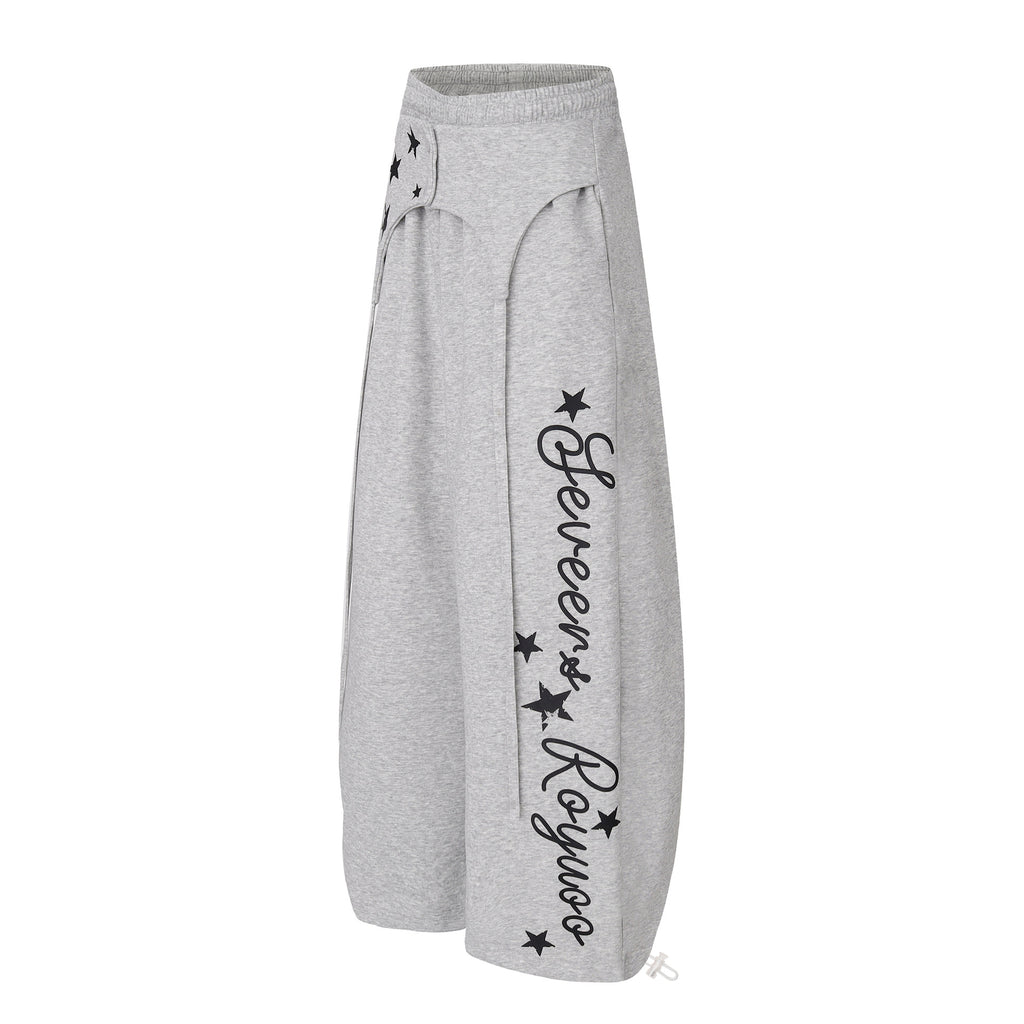 Casual Star Print Layered Sweatpants with Button Waistband Slim Long Pants