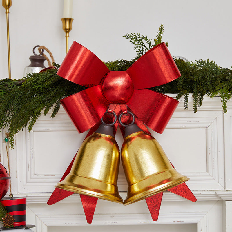 Christmas Red Bow Metal Bell Door Hanger for Hotel and Store Window Decoration