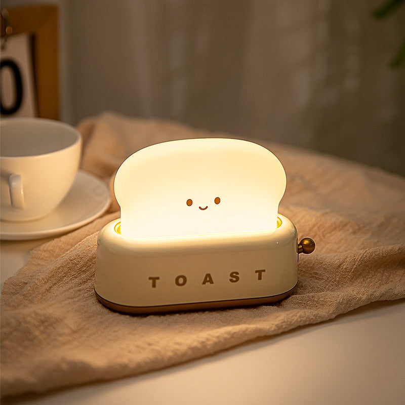 USB Charging Bread Machine Night Light Creative Dimming Table Lamp LED Warm White Timing Sleeping Light