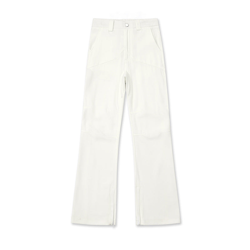 Women's Pants Flared Casual Trousers Pure Color Slim Retro Elastic Low Waist Bell-bottoms