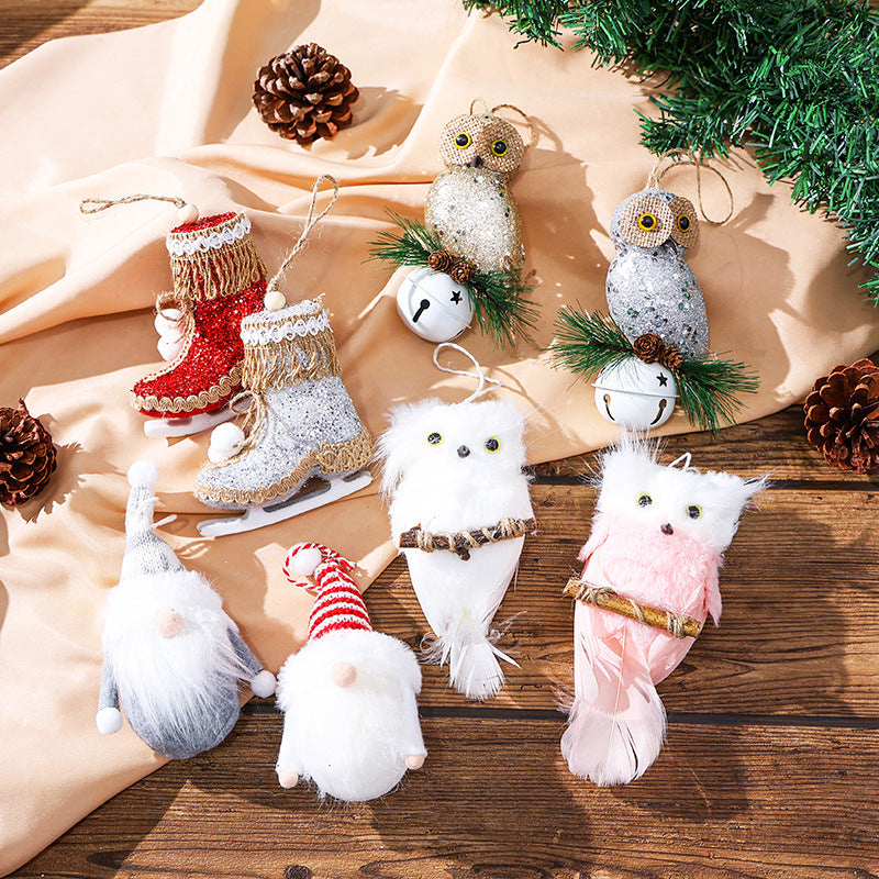 New Pink Foam Owl Christmas Bell Plush Ornament for Christmas Tree Decoration and Display