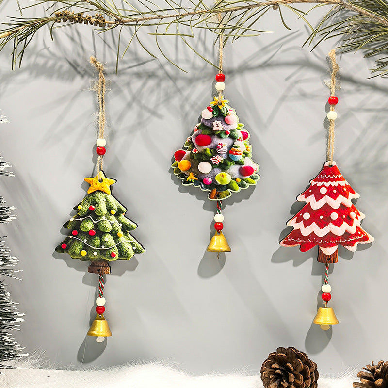 Christmas Wooden Printed Tree Ornaments, Party Bell Wreath Decorative Gifts