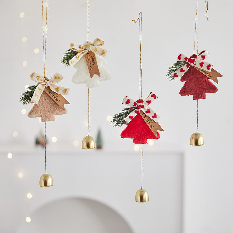 Christmas Tree Decorations Plush Bell Ornaments for Home Wall and Door Hanging, Holiday Scene Decoration Props