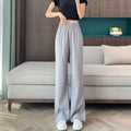 Style Cotton Linen Slit Flared Trousers for Women Thin Casual Ice Silk Temperament National Wind Bell-bottom Pants