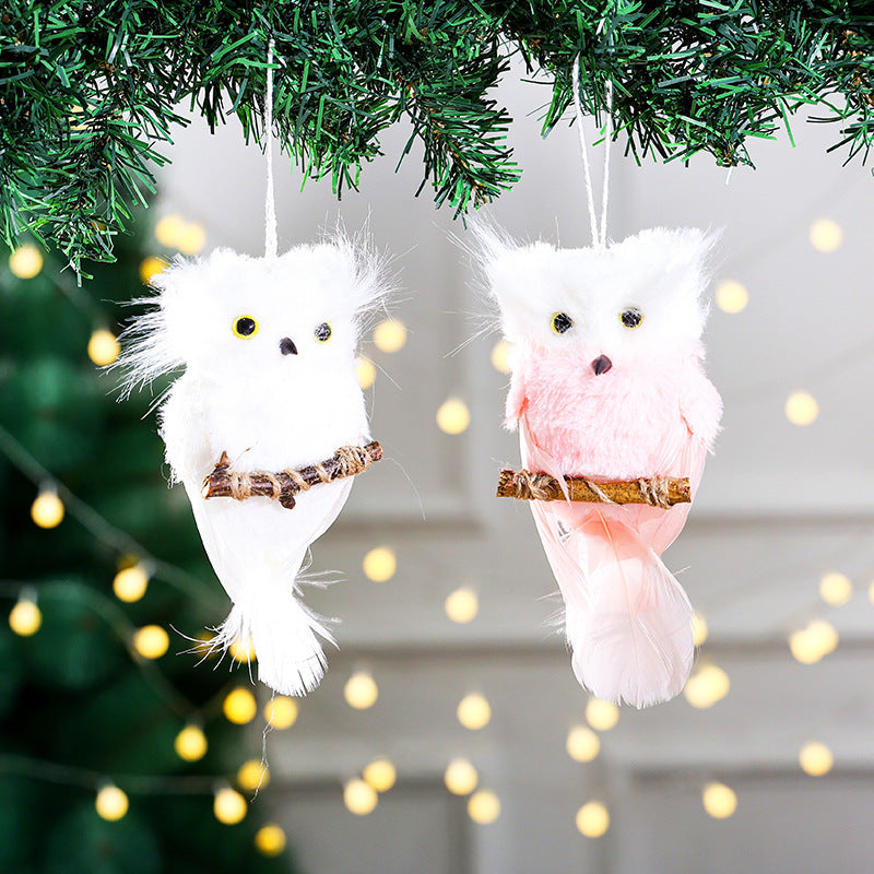 New Pink Foam Owl Christmas Bell Plush Ornament for Christmas Tree Decoration and Display