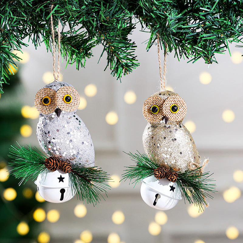 New Pink Foam Owl Christmas Bell Plush Ornament for Christmas Tree Decoration and Display