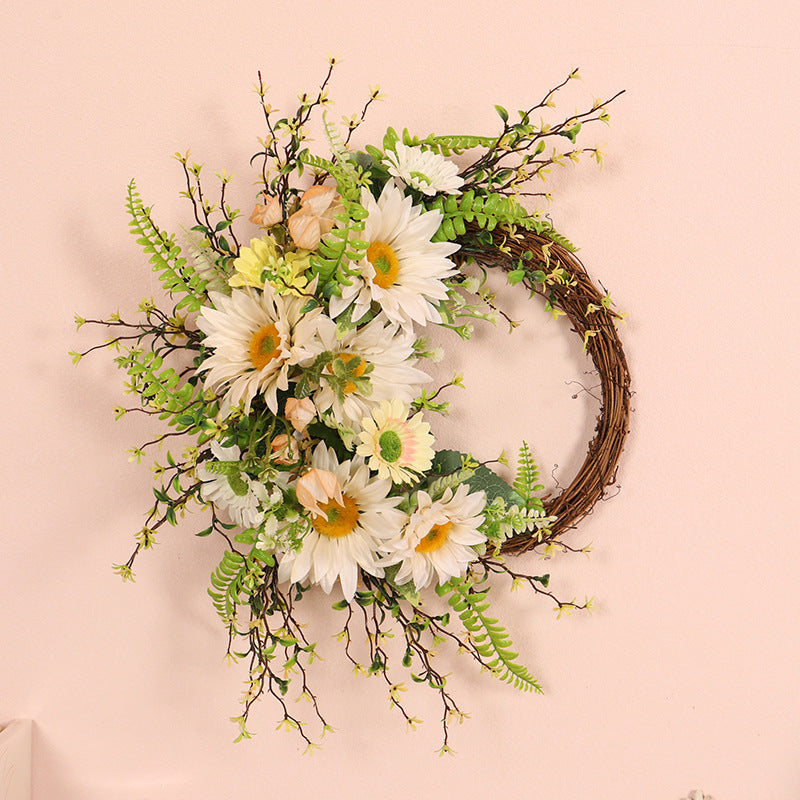 Simulation Fern Leaf Wreath Sunflower Wreath Home Front Door Decoration Resurrection Door Hanging