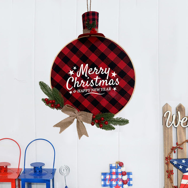 New Christmas Decoration Supplies Christmas Wreath Home Decoration Door Hanging Red And Black Plaid Bamboo Wreath