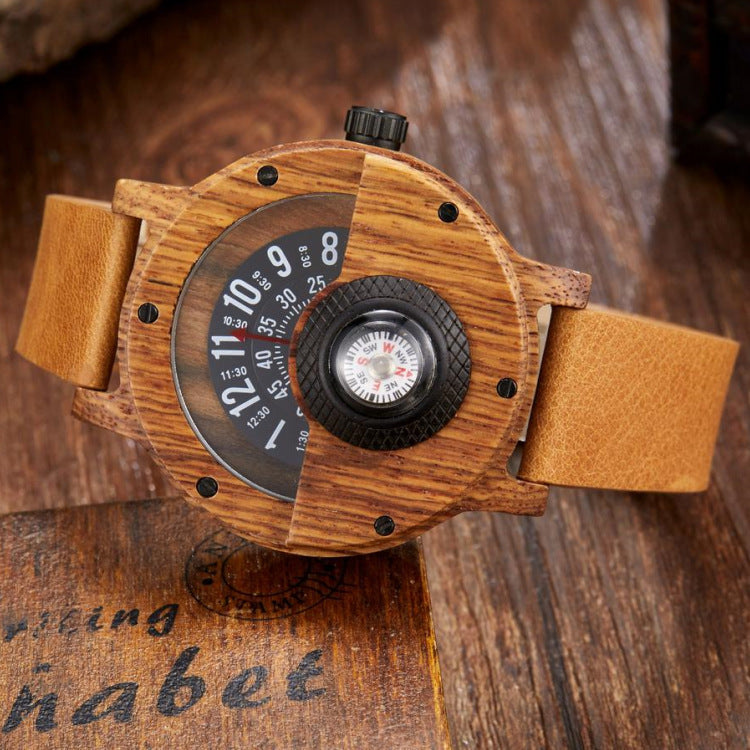 Multifunctional Compass Wooden Watch Outdoor Sport Watch for Men Women Students