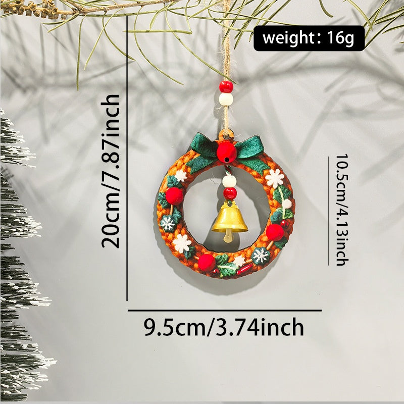 Christmas Wooden Printed Tree Ornaments, Party Bell Wreath Decorative Gifts