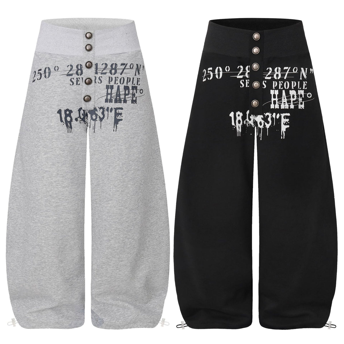 Curved Leg Wide Leg Sweatpants with Distressed Coordinate Print Drawstring