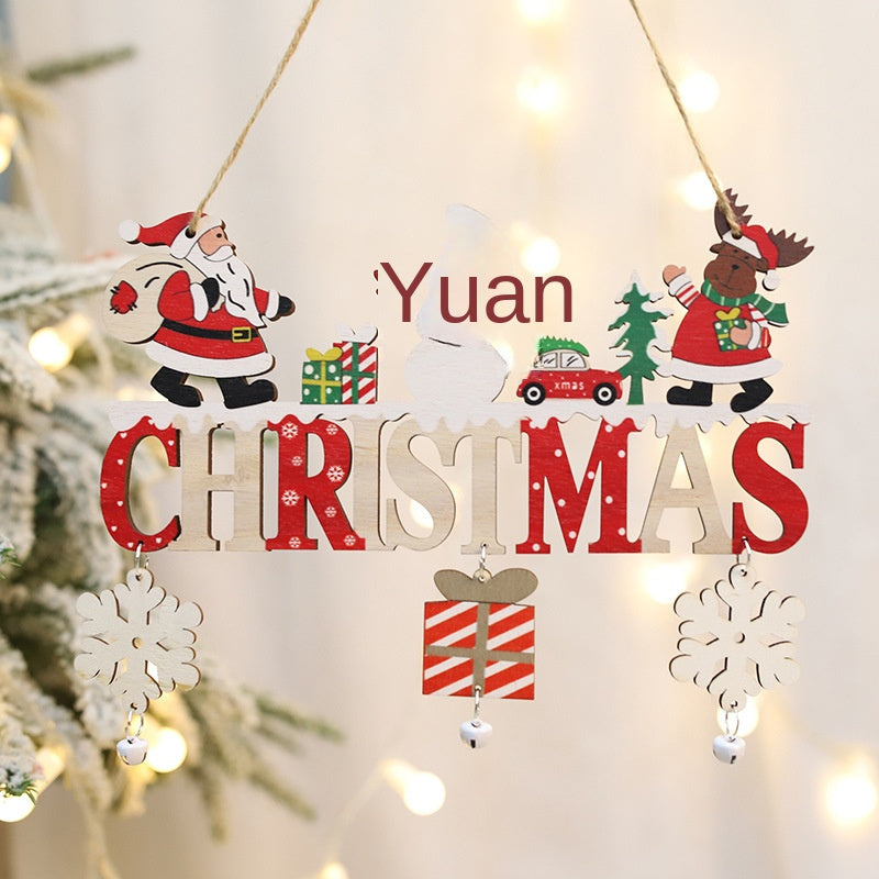 Forest Man Old Man Snowman Bell Door Sign Hanging Decoration Christmas Cartoon Wooden Craft Ornament