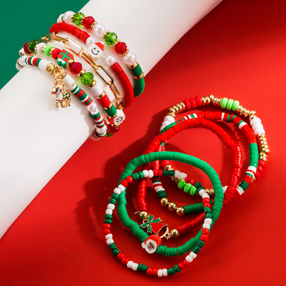 Christmas Bracelet Set Alloy Elk Bell Accessories Fashionable and Colorful Soft Ceramic Bracelet for Women