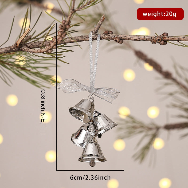 Christmas Cross Wreath Bell Ornament, Tree Decoration with Bow and Wind Chime, Wall Hanging Decor