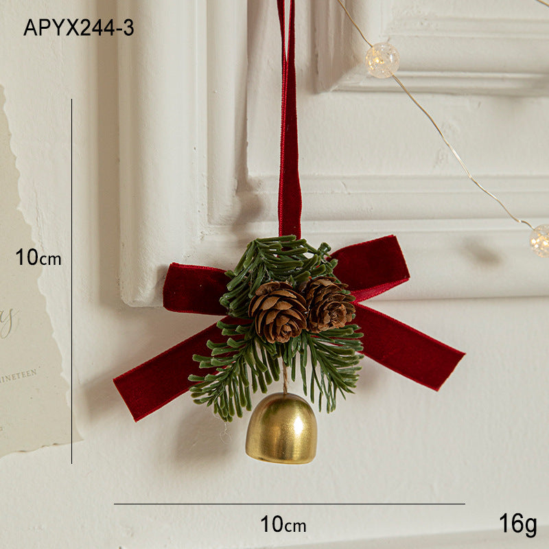 Christmas Pendant Small Bell Velvet Bow Christmas Tree Pinecone Scene Decoration Supplies Decorative Small Pendant