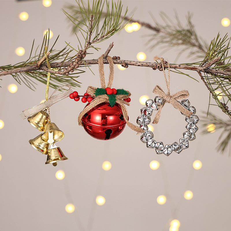 Christmas Cross Wreath Bell Ornament, Tree Decoration, Bow Bell Wall Hanging Decor