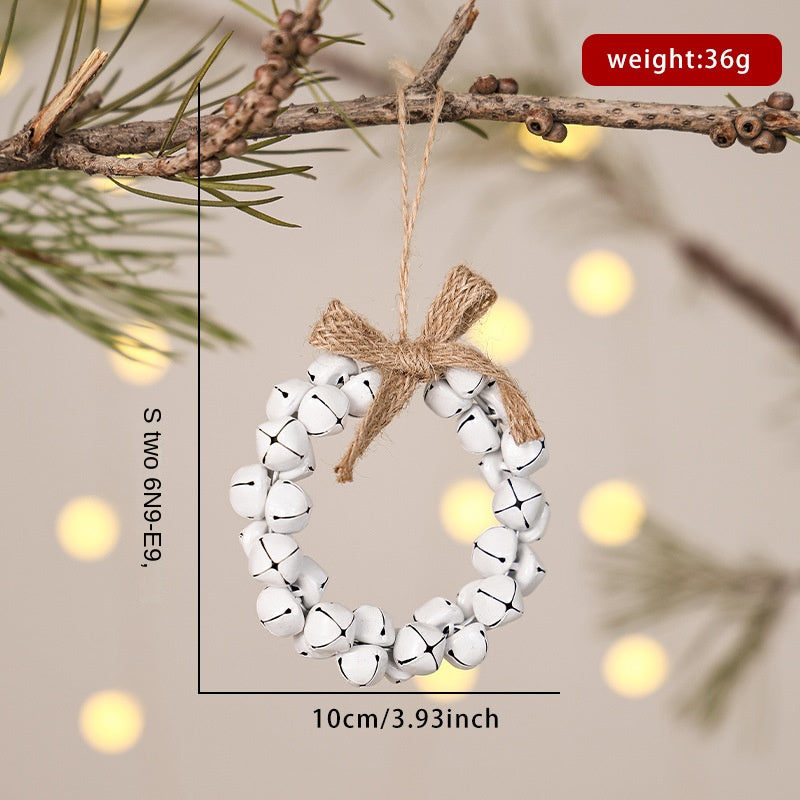 Christmas Cross Wreath Bell Ornament, Tree Decoration with Bow and Wind Chime, Wall Hanging Decor