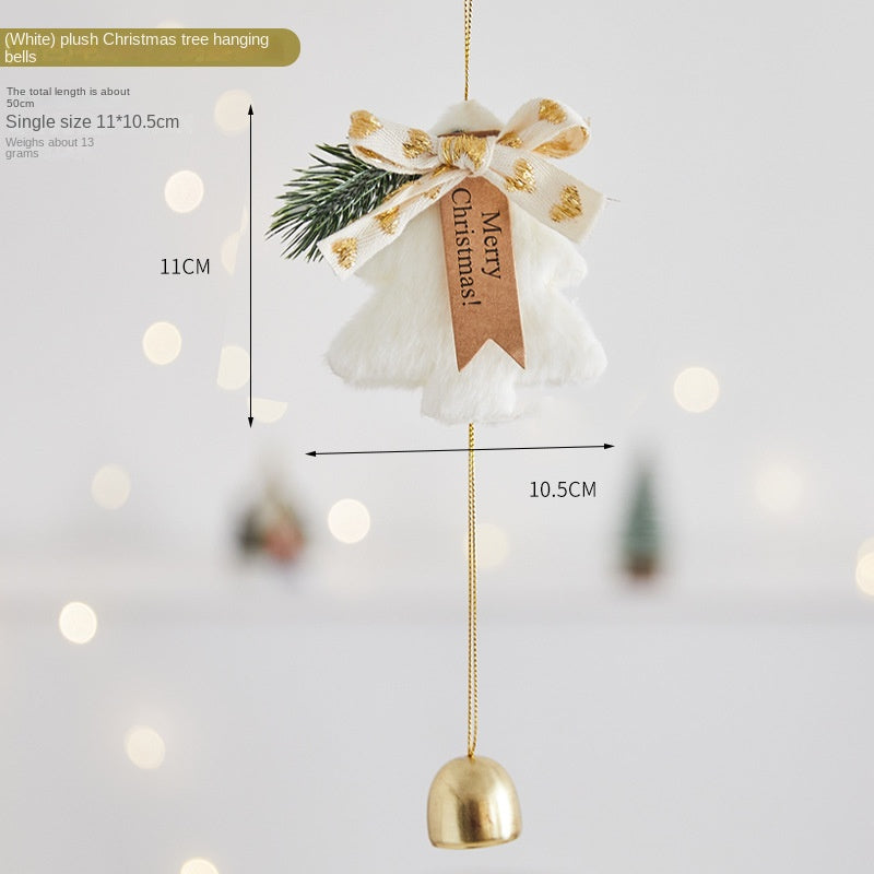 Christmas Tree Decorations Plush Bell Ornaments for Home Wall and Door Hanging, Holiday Scene Decoration Props